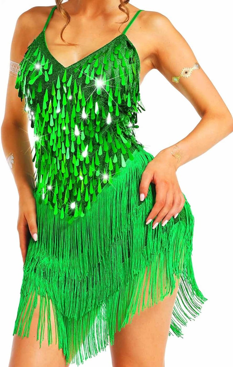 Nicute Salsa Latin Dance Dress Sequin Fringe Flapper Dress Tassel 1920s Vintage Tango Ballroom Dresses Costume for Women - Image 1